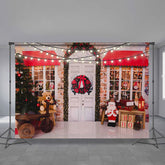 Aperturee - Xmas Tree Santa White Door Wreath Light Backdrop